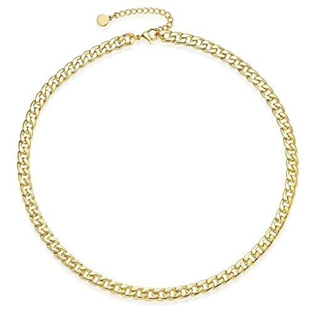 6848 18K Gold Plated Cuban Curb Chain Necklace 6MM Flat Chunky Miami Link